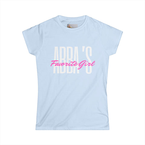 Tee - Abba's Favorite Girl Pink and White Writing Women's Softstyle Tee