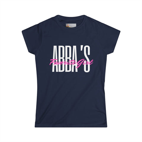 Tee - Abba's Favorite Girl Pink and White Writing Women's Softstyle Tee