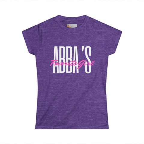 Tee - Abba's Favorite Girl Pink and White Writing Women's Softstyle Tee