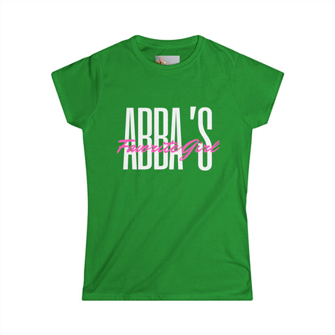 Tee - Abba's Favorite Girl Pink and White Writing Women's Softstyle Tee