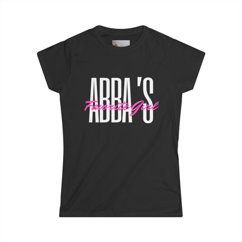 Tee - Abba's Favorite Girl Pink and White Writing Women's Softstyle Tee