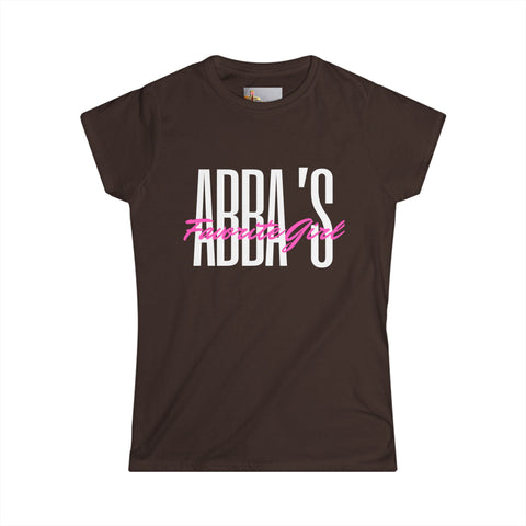 Tee - Abba's Favorite Girl Pink and White Writing Women's Softstyle Tee