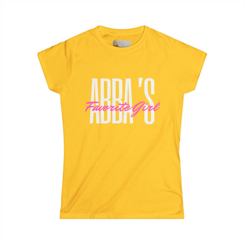 Tee - Abba's Favorite Girl Pink and White Writing Women's Softstyle Tee