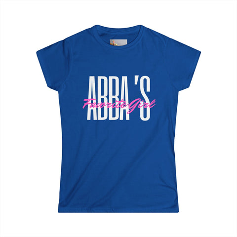 Tee - Abba's Favorite Girl Pink and White Writing Women's Softstyle Tee