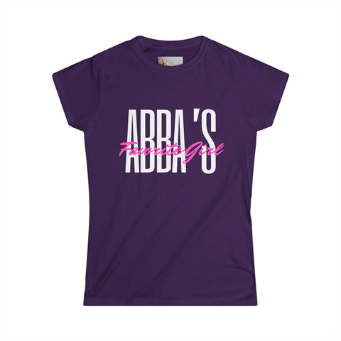 Tee - Abba's Favorite Girl Pink and White Writing Women's Softstyle Tee